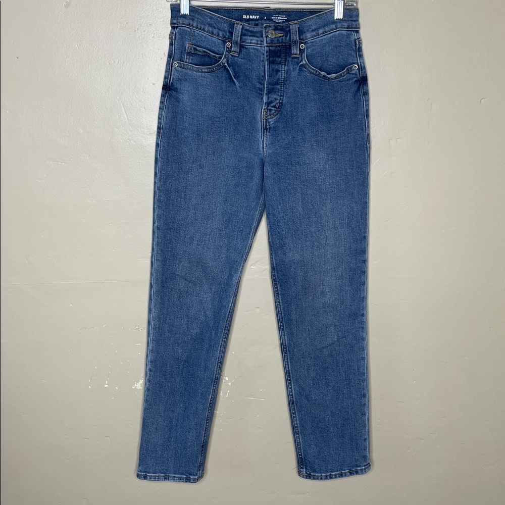 OLD NAVY Blue Jeans Extra High Rise SKY HIGH STRAIGHT Secret Smooth Pockets 2